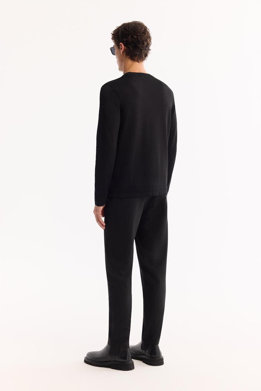 Siyah Bisiklet Yaka Düz Rayon Kazak