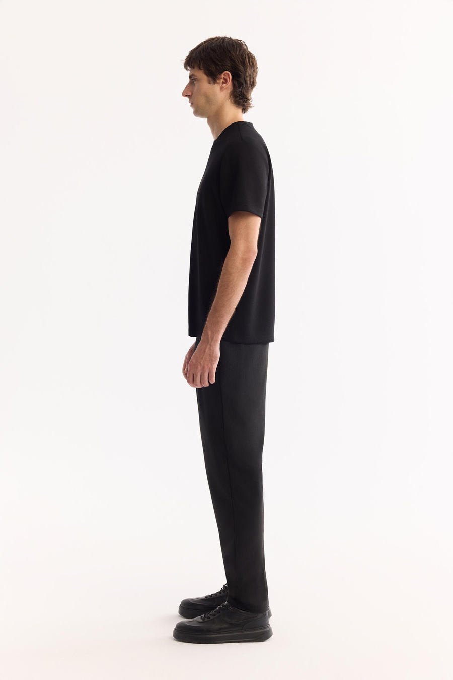 Siyah Bisiklet Yaka Enjeksiyon Baskılı İnterlok T-Shirt