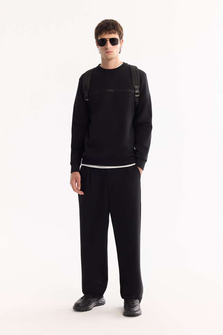 Siyah Bisiklet Yaka Enjeksiyon Baskılı İnterlok Sweatshirt