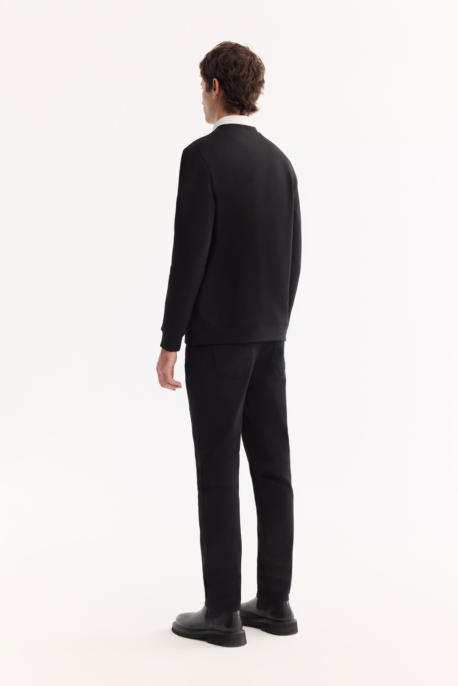 Siyah Bisiklet Yaka Enjeksiyon  Baskılı İnterlok Sweatshirt