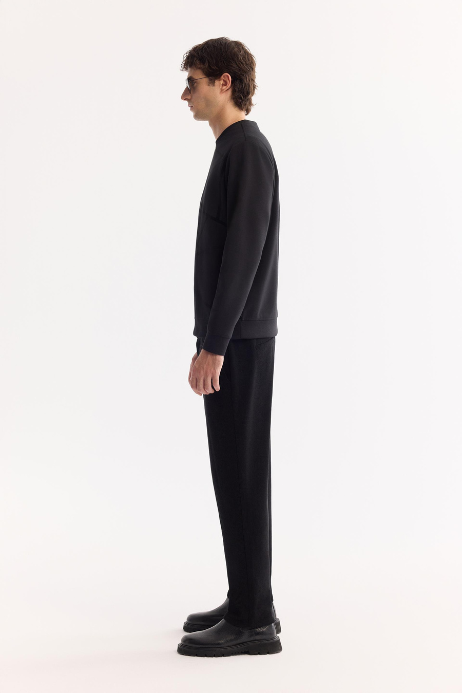 Siyah Bisiklet Yaka Fileksi Baskılı İnterlok  Sweatshirt