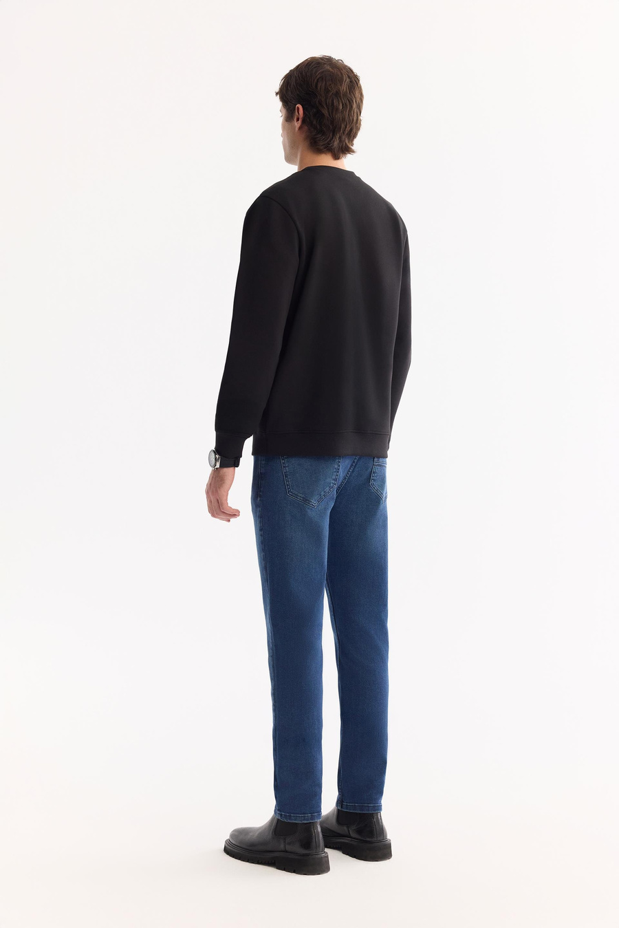 Siyah Bisiklet Yaka Fileksi  Baskılı İnterlok Sweatshirt