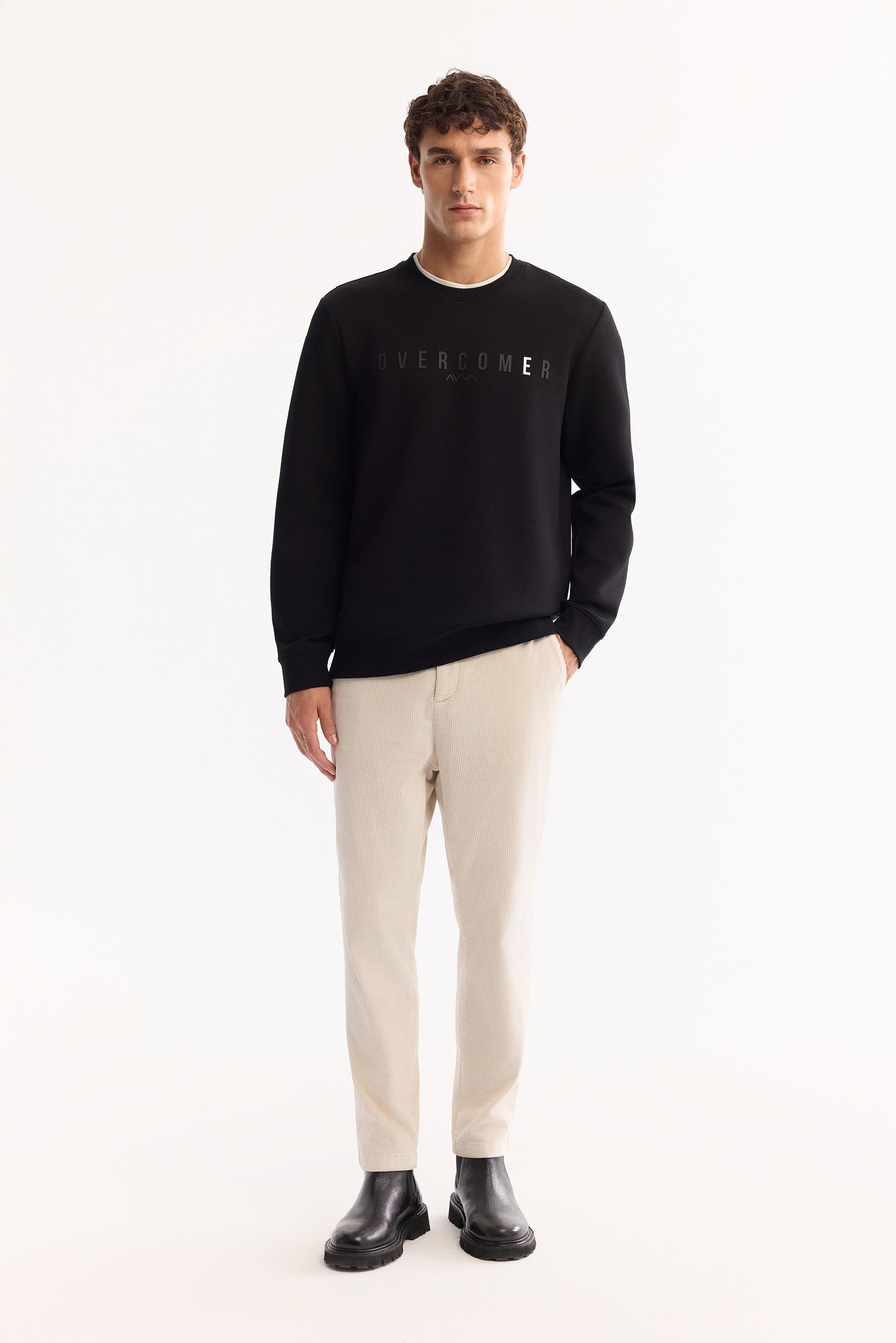 Siyah Bisiklet Yaka Ottoman  Enjeksiyon Baskı  Sweatshirt