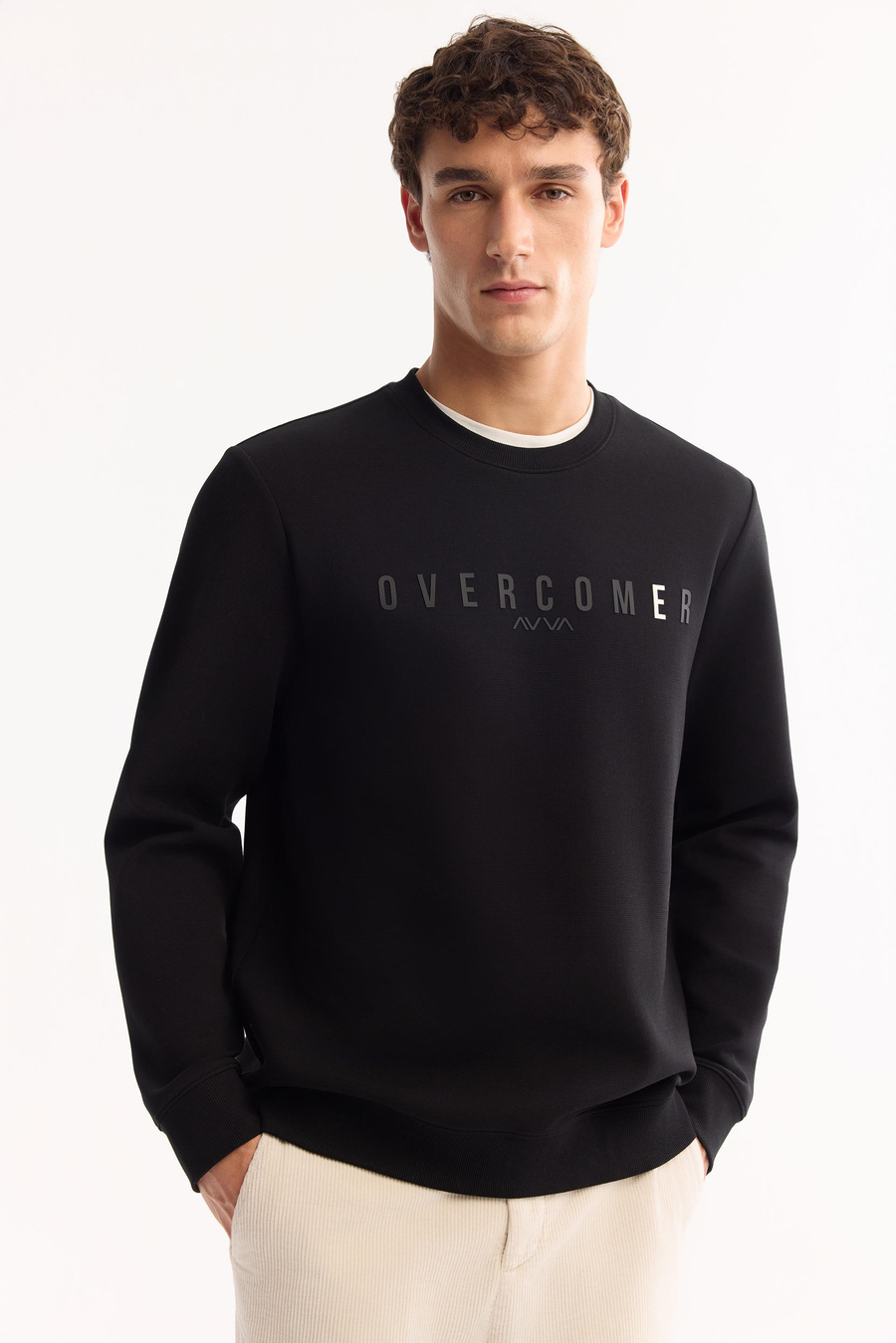 Siyah Bisiklet Yaka Ottoman  Enjeksiyon Baskı  Sweatshirt