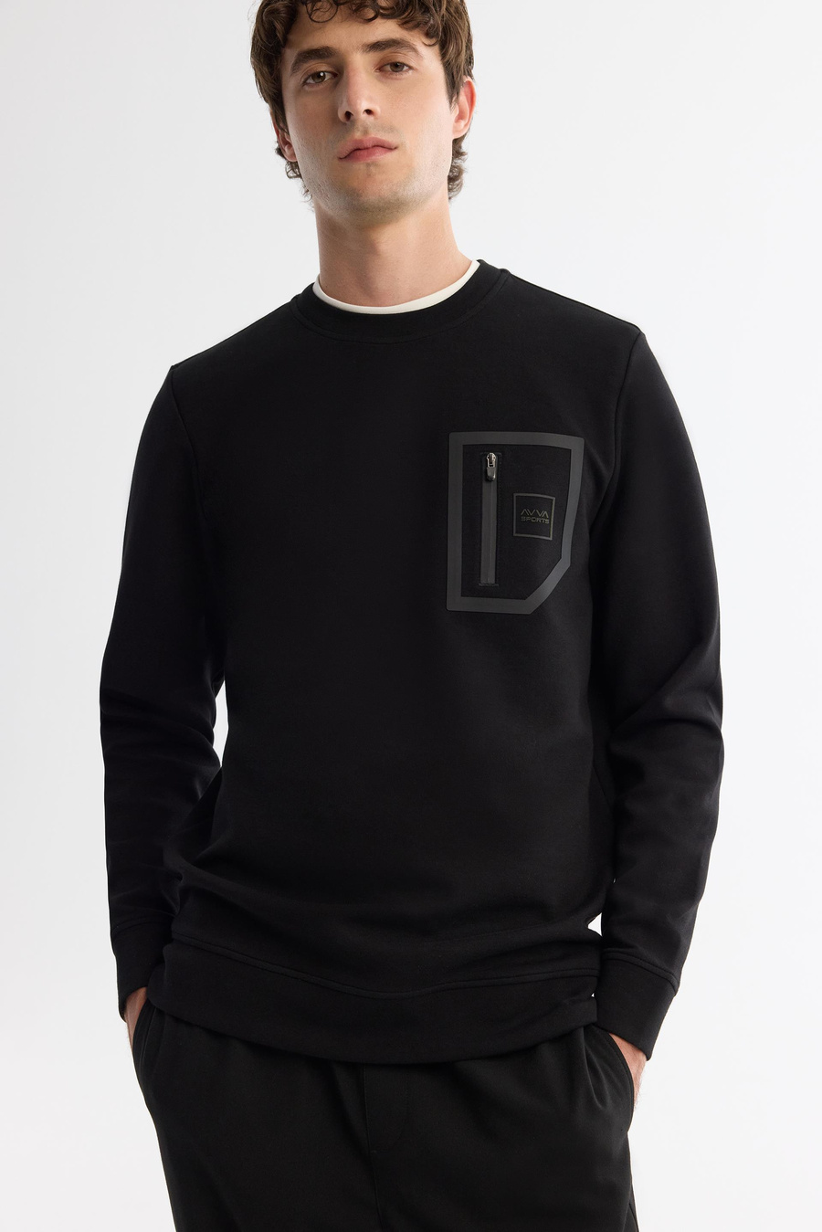 Siyah Bisiklet Yaka Pamuklu Baskılı Sweatshirt