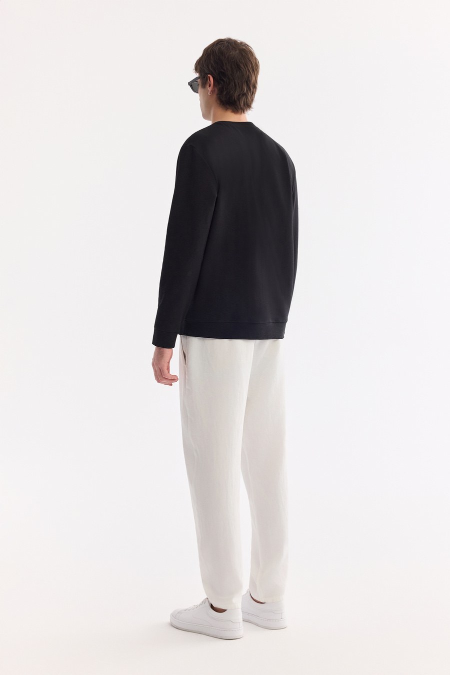 Siyah Bisiklet Yaka Pamuklu Kolay Ütülenen Sweatshirt