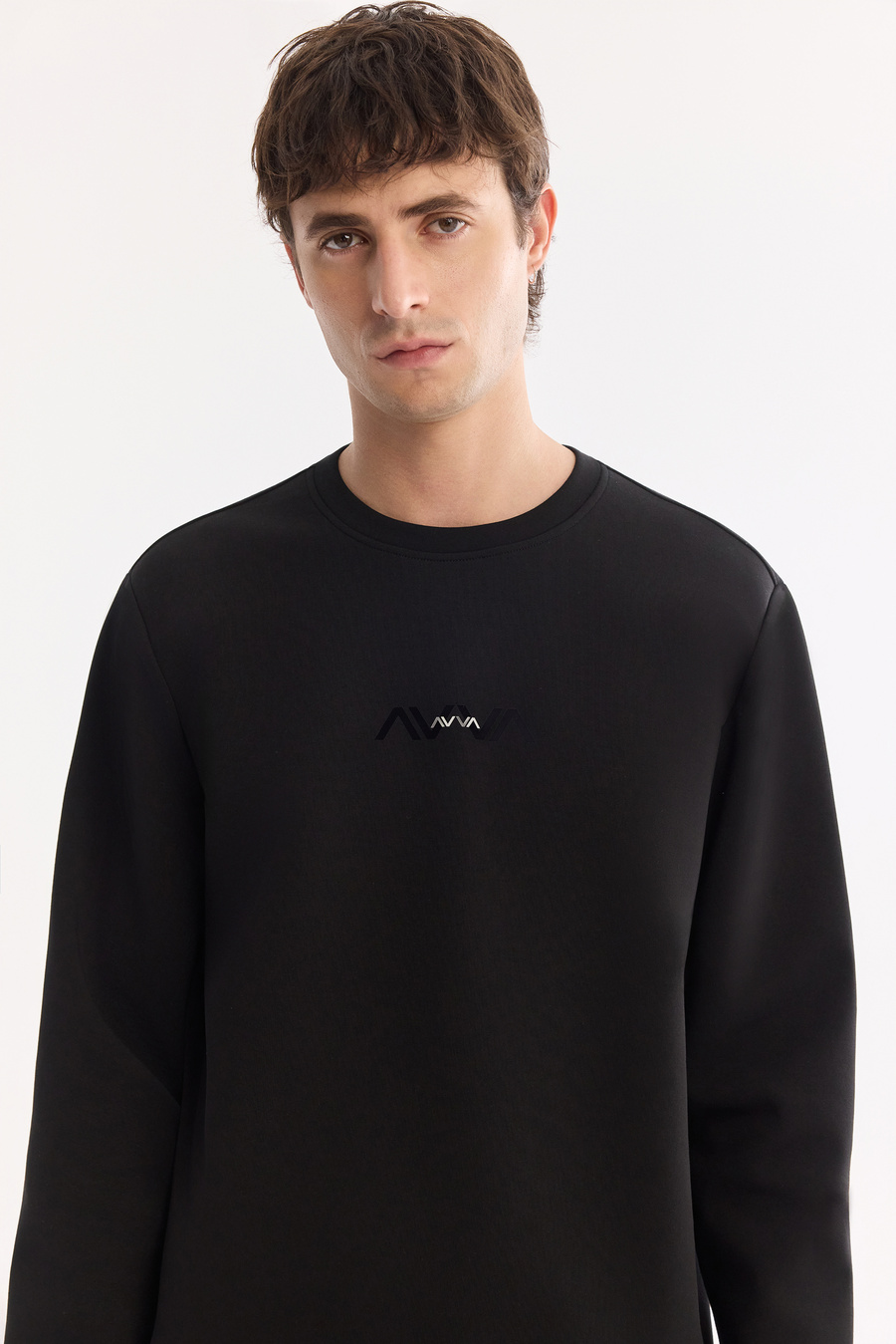 Siyah Bisiklet Yaka Pamuklu Kolay Ütülenen Sweatshirt