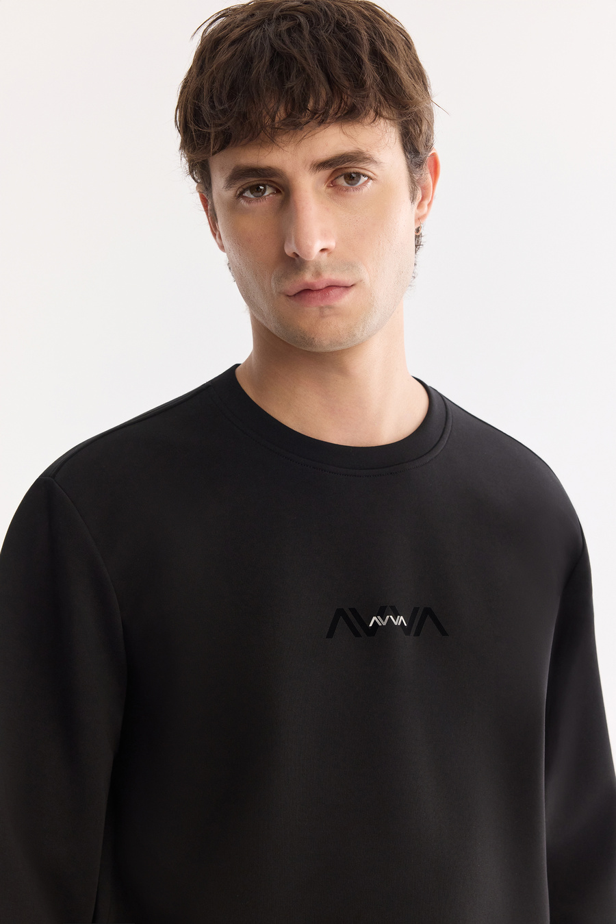 Siyah Bisiklet Yaka Pamuklu Kolay Ütülenen Sweatshirt