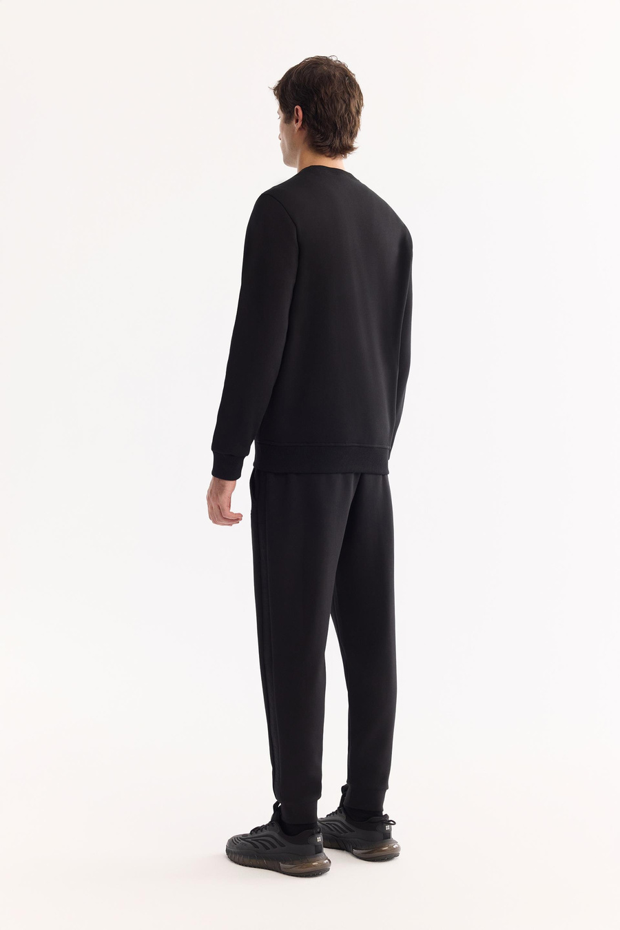 Siyah Bisiklet Yaka Piramit Baskılı 3 İplik Şardonlu Sweatshirt