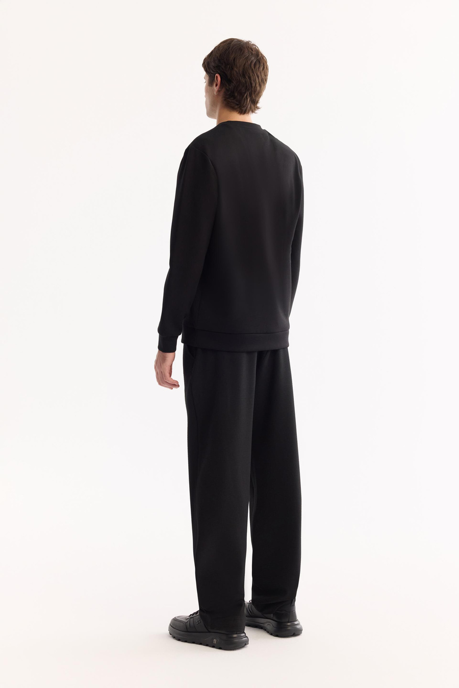 Siyah Bisiklet Yaka Silikon  Baskılı İnterlok Sweatshirt