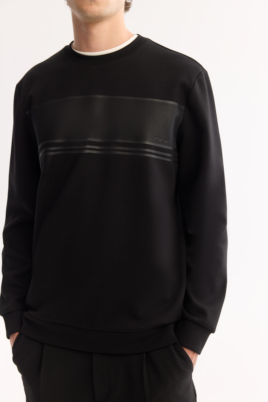 Siyah Bisiklet Yaka Silikon  Baskılı İnterlok Sweatshirt