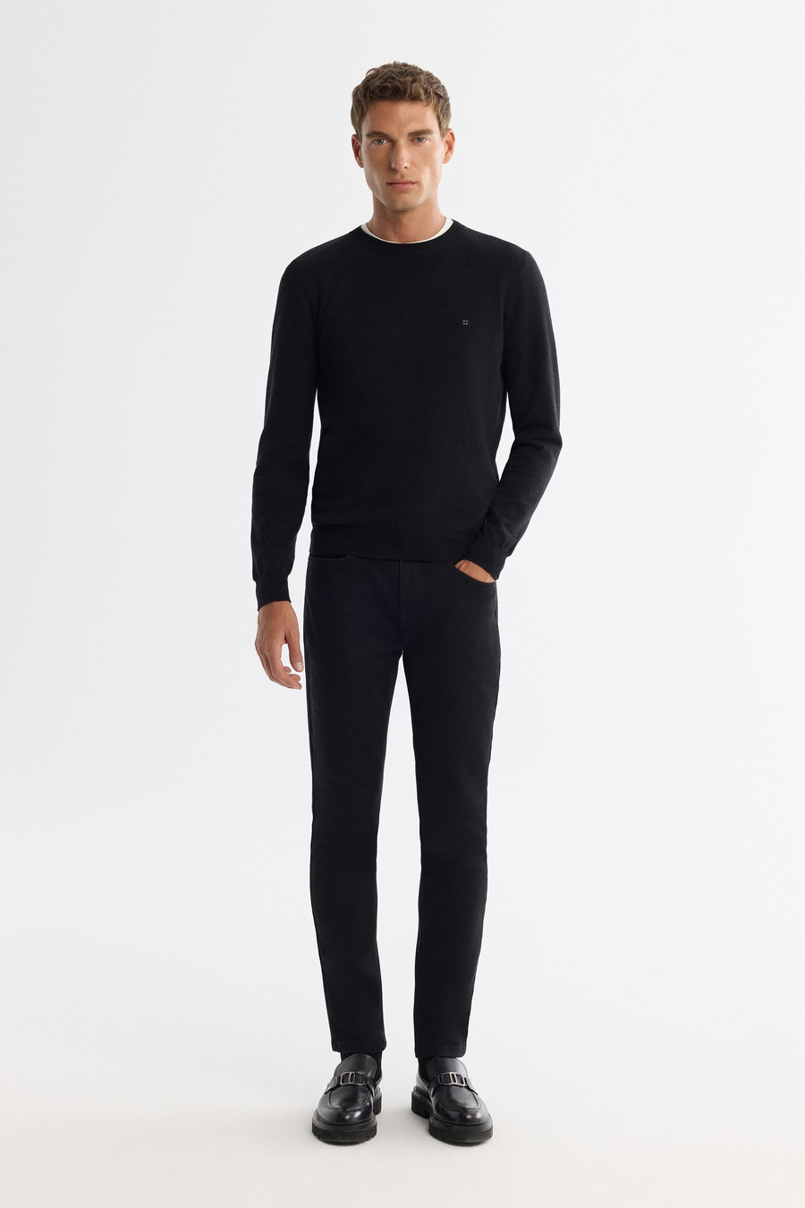 Siyah Bisiklet Yaka Düz Kazak