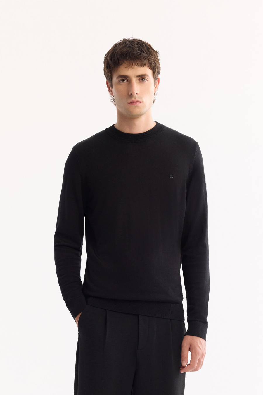 Black High Crew Neck Jumper