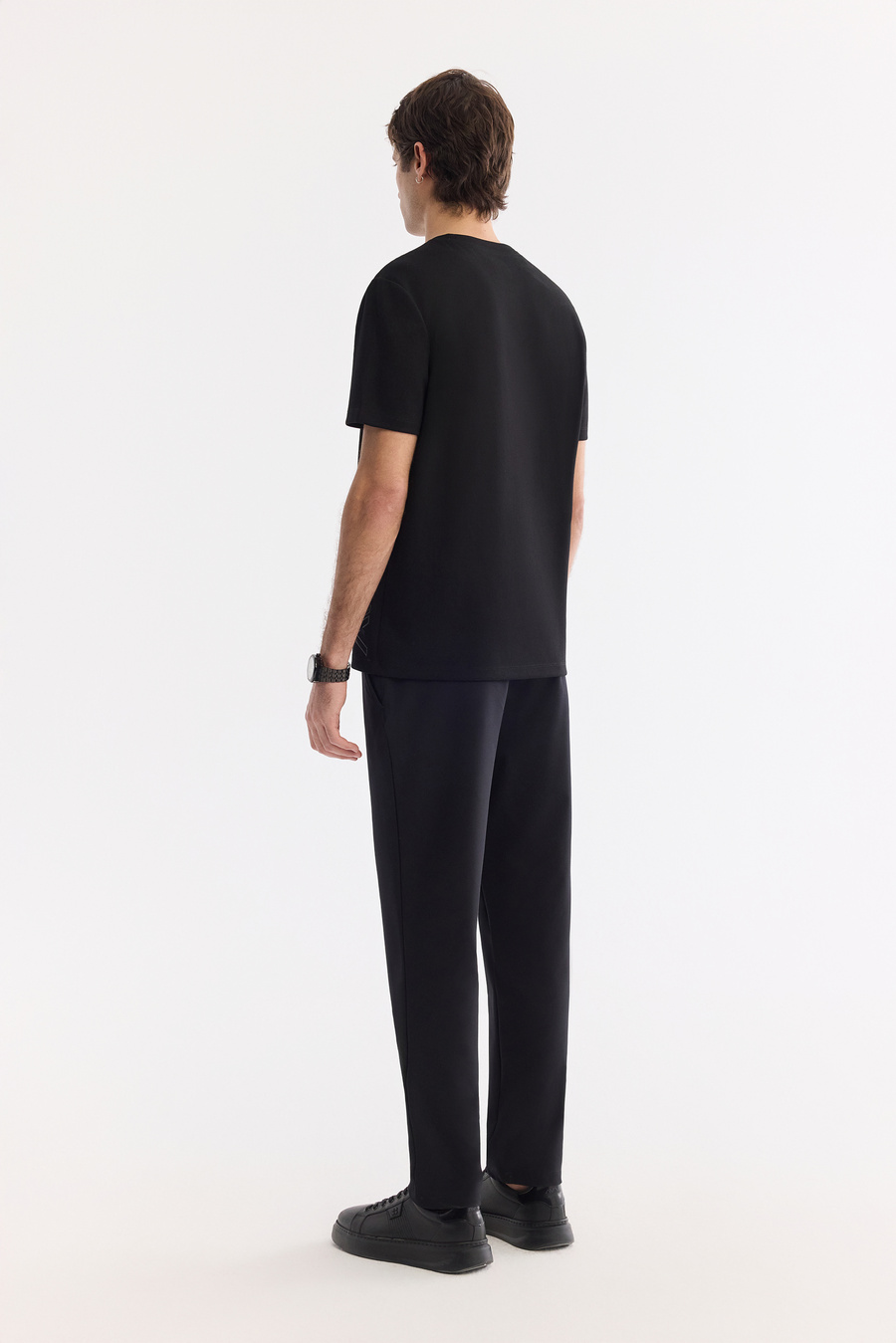 Siyah Bisiklet Yaka Yanda Ruber ve DTF  Baskılı İnterlok T-Shirt