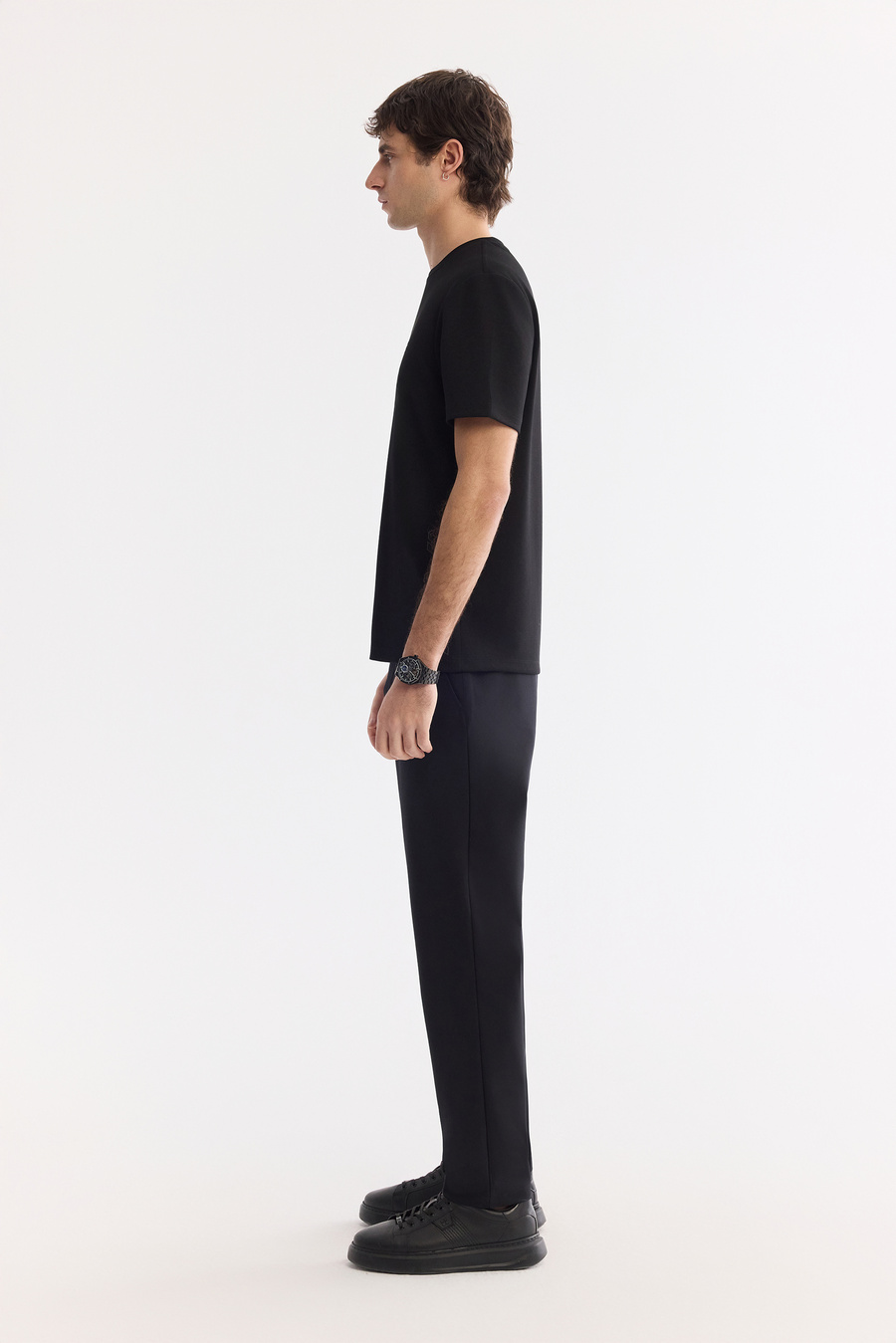 Siyah Bisiklet Yaka Yanda Ruber ve DTF  Baskılı İnterlok T-Shirt