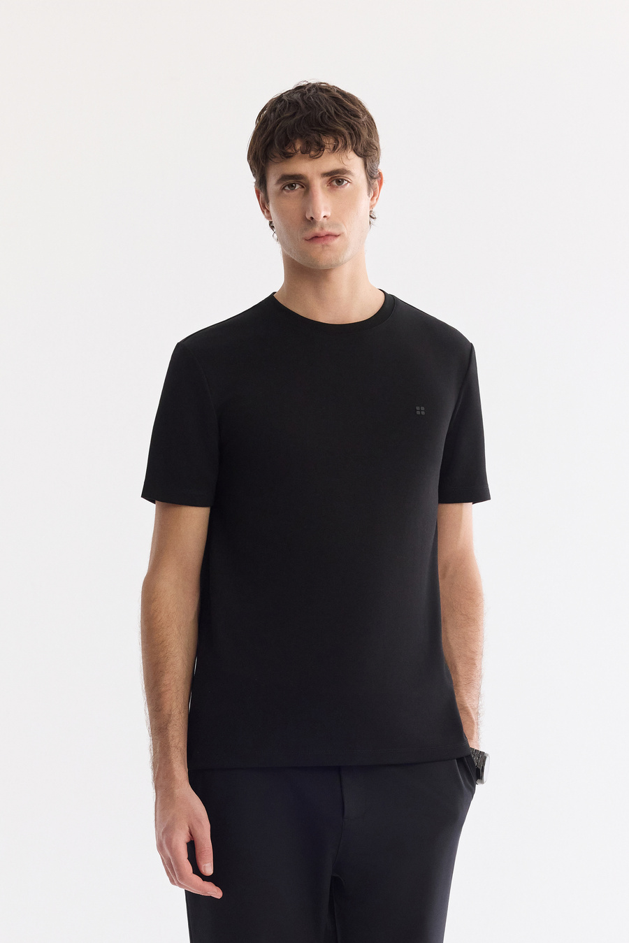 Siyah Bisiklet Yaka Yanda Ruber ve DTF  Baskılı İnterlok T-Shirt