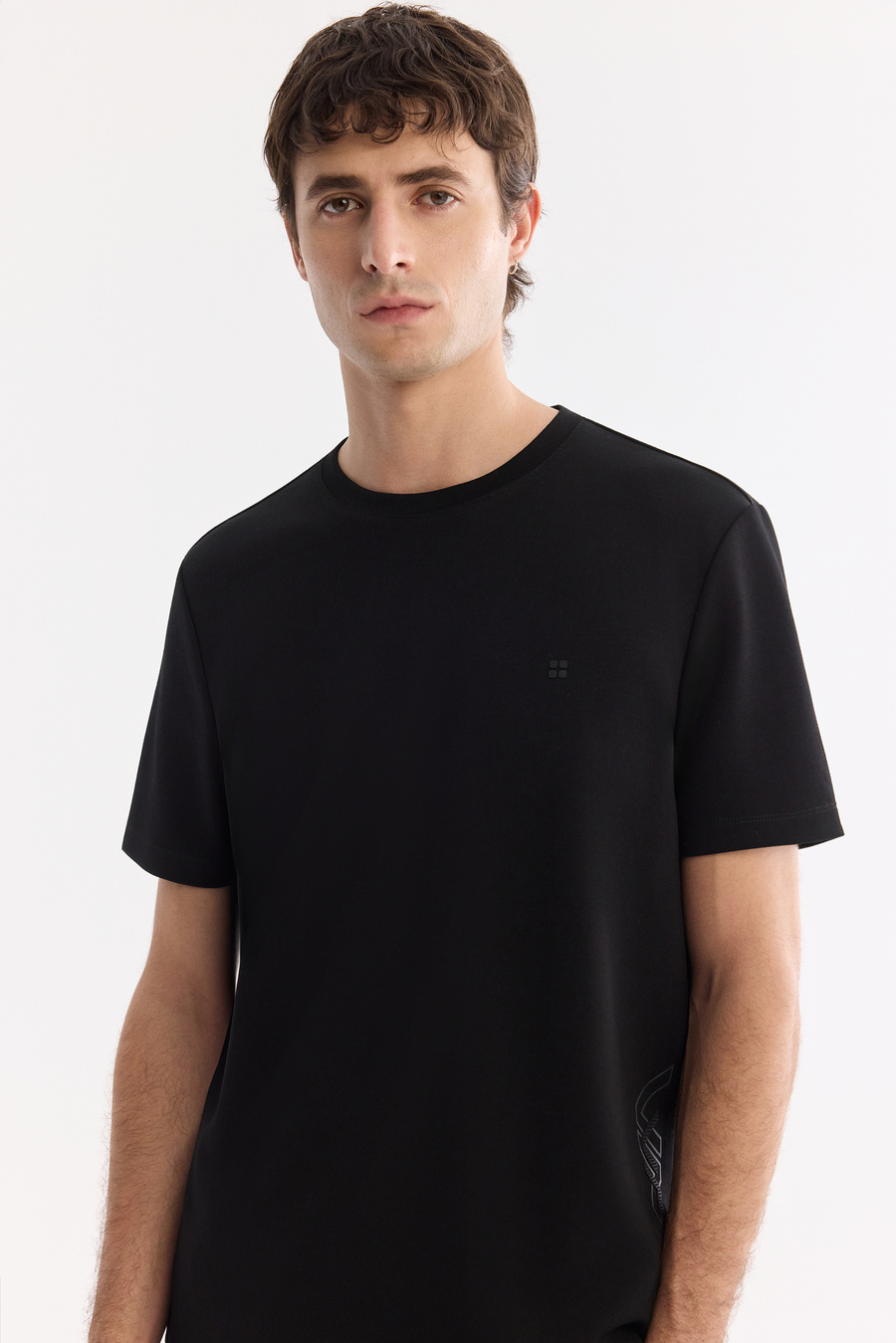 Siyah Bisiklet Yaka Yanda Ruber ve DTF  Baskılı İnterlok T-Shirt