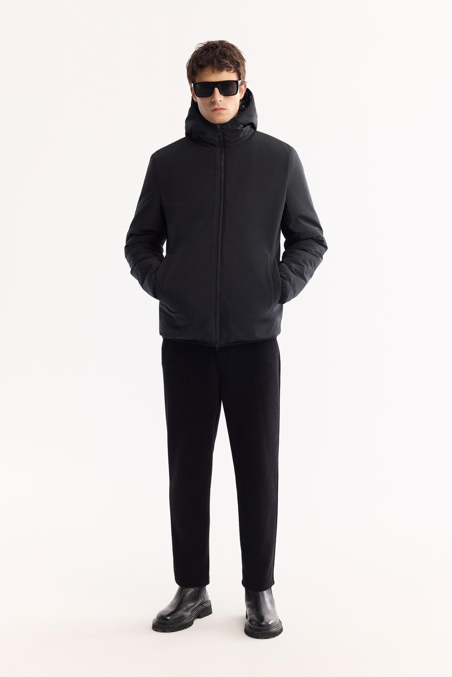 Siyah Çift Taraflı Kapüşonlu Peluş Mont