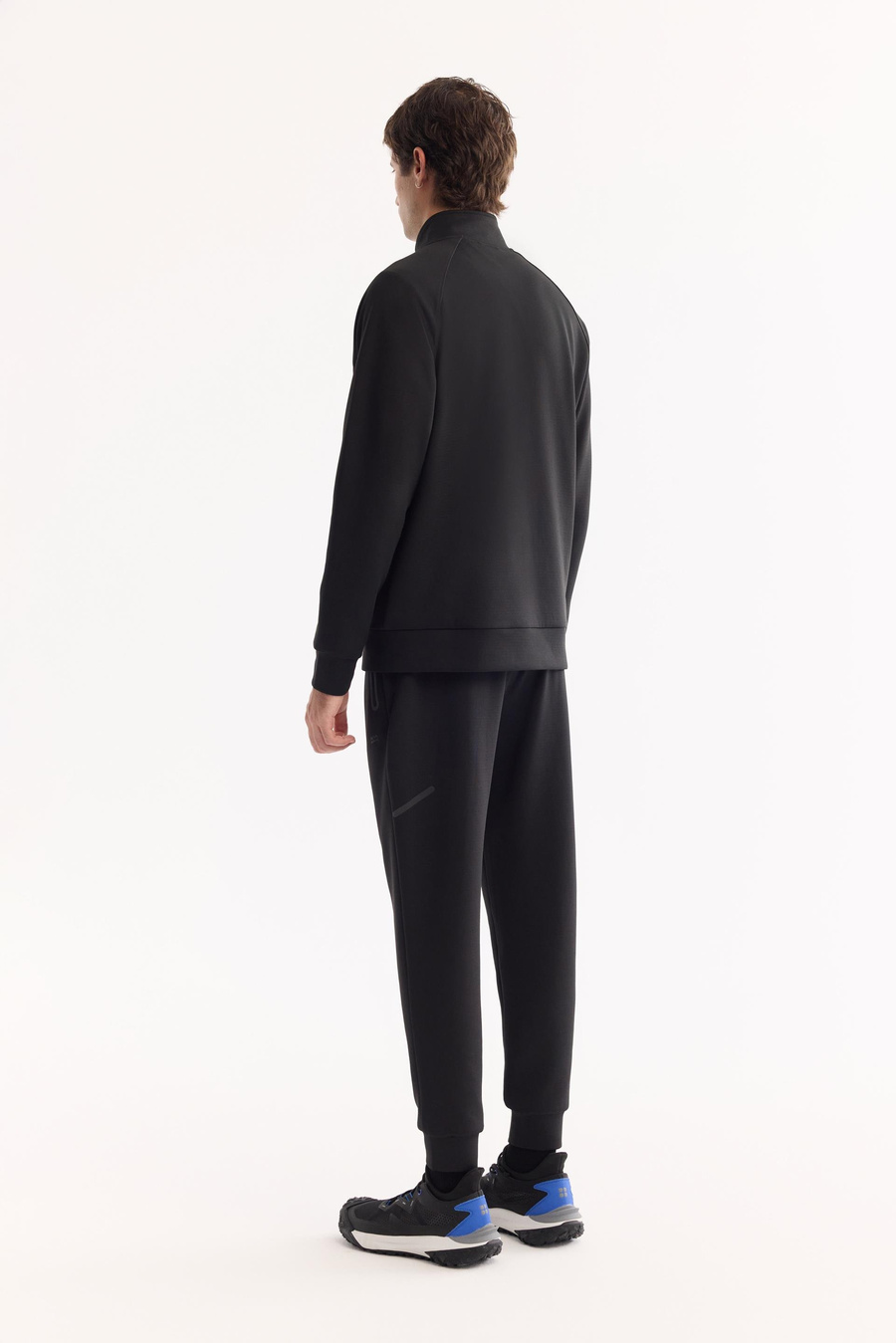 Siyah Dik Yaka Fermuarlı Yan Cepli Fermuar  Dokulu İnterlok Hırka