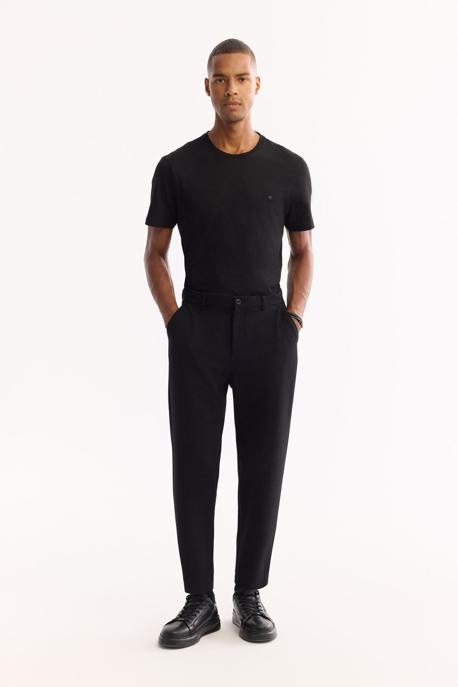 Siyah Diyagonal Desenli Carrot Fit Örme Pantolon