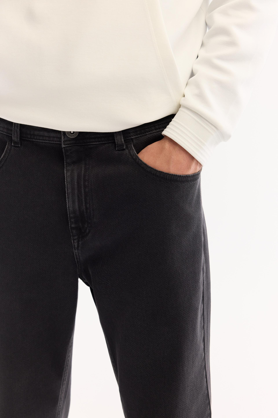 Siyah Eskitme Yıkamalı Overdy Non-Denim Jean Pantolon