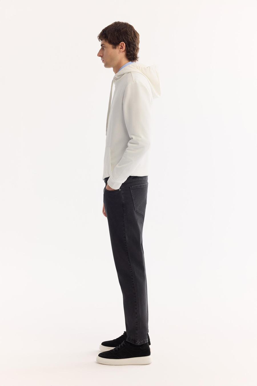 Siyah Eskitme Yıkamalı Overdy Non-Denim Jean Pantolon