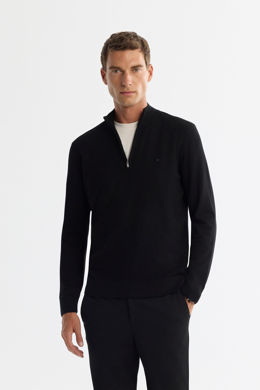 Black Half Zip Mock Turtleneck Jumper