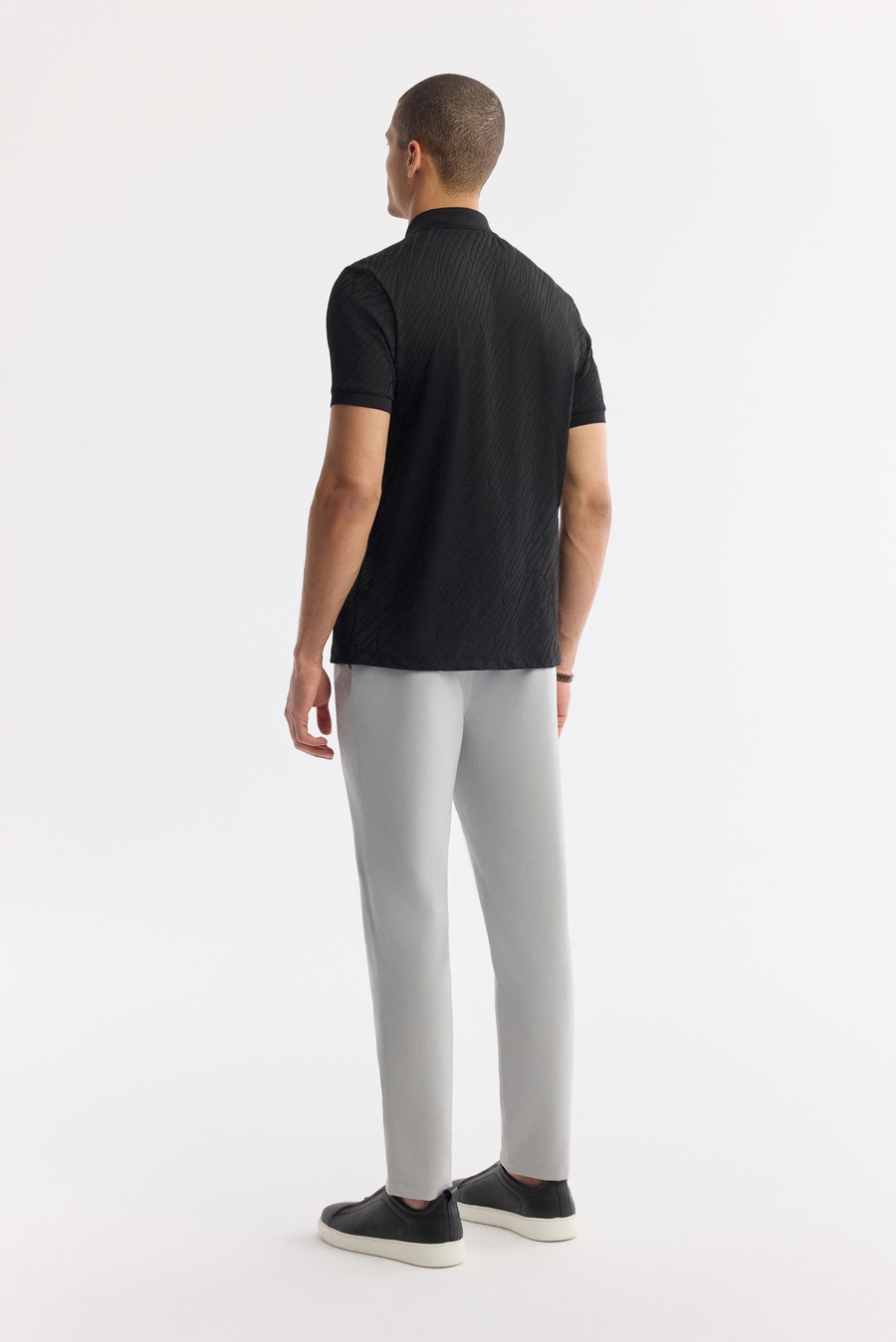 Siyah Fermuarlı Polo Yaka Jakarlı T-Shirt