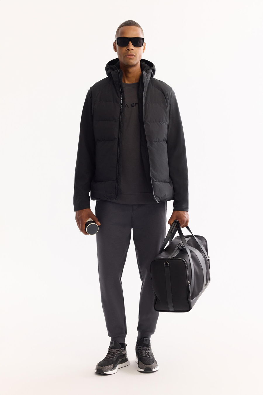 Siyah Fonksiyonel 3 Kullanımlı Kapüşonlu Mont