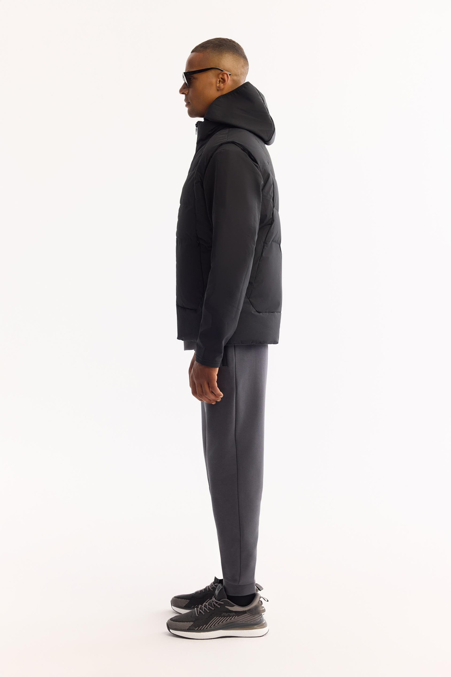 Siyah Fonksiyonel 3 Kullanımlı Kapüşonlu Mont