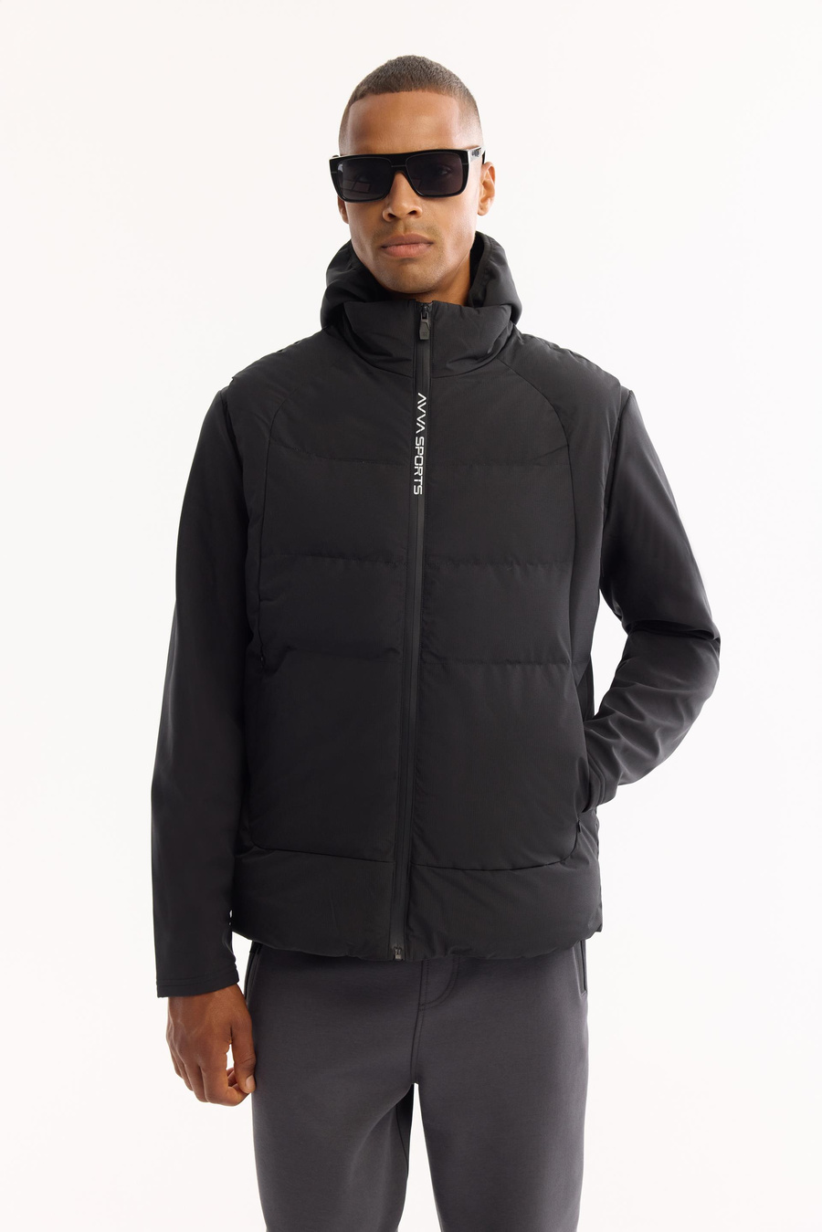 Siyah Fonksiyonel 3 Kullanımlı Kapüşonlu Mont