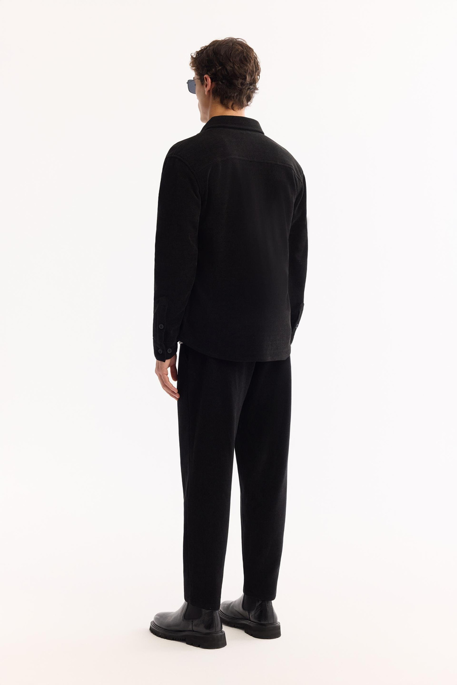 Siyah Kadife Klasik Yaka Comfort Fit Uzun Kollu Gömlek Ceket