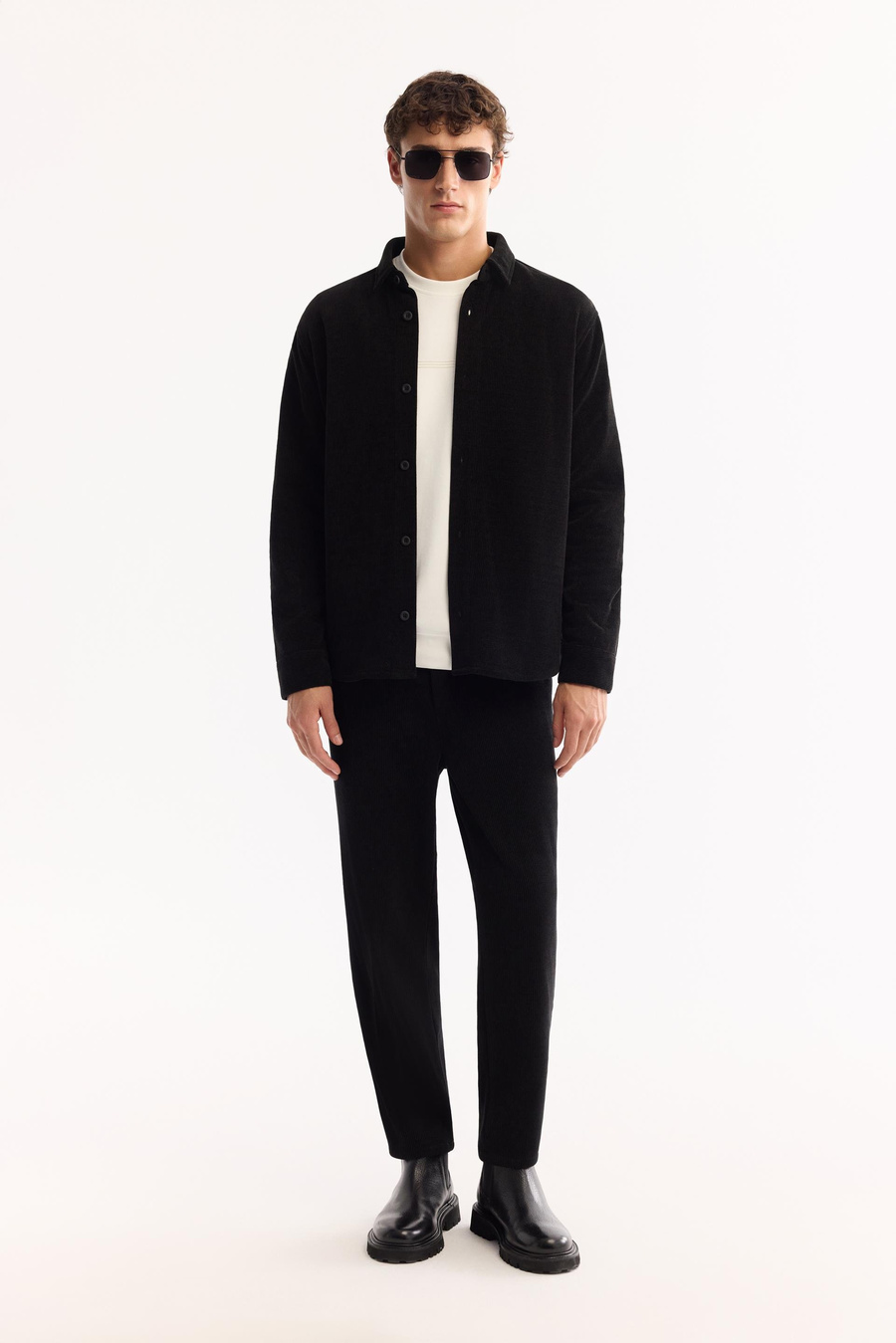 Siyah Kadife Klasik Yaka Comfort Fit Uzun Kollu Gömlek Ceket