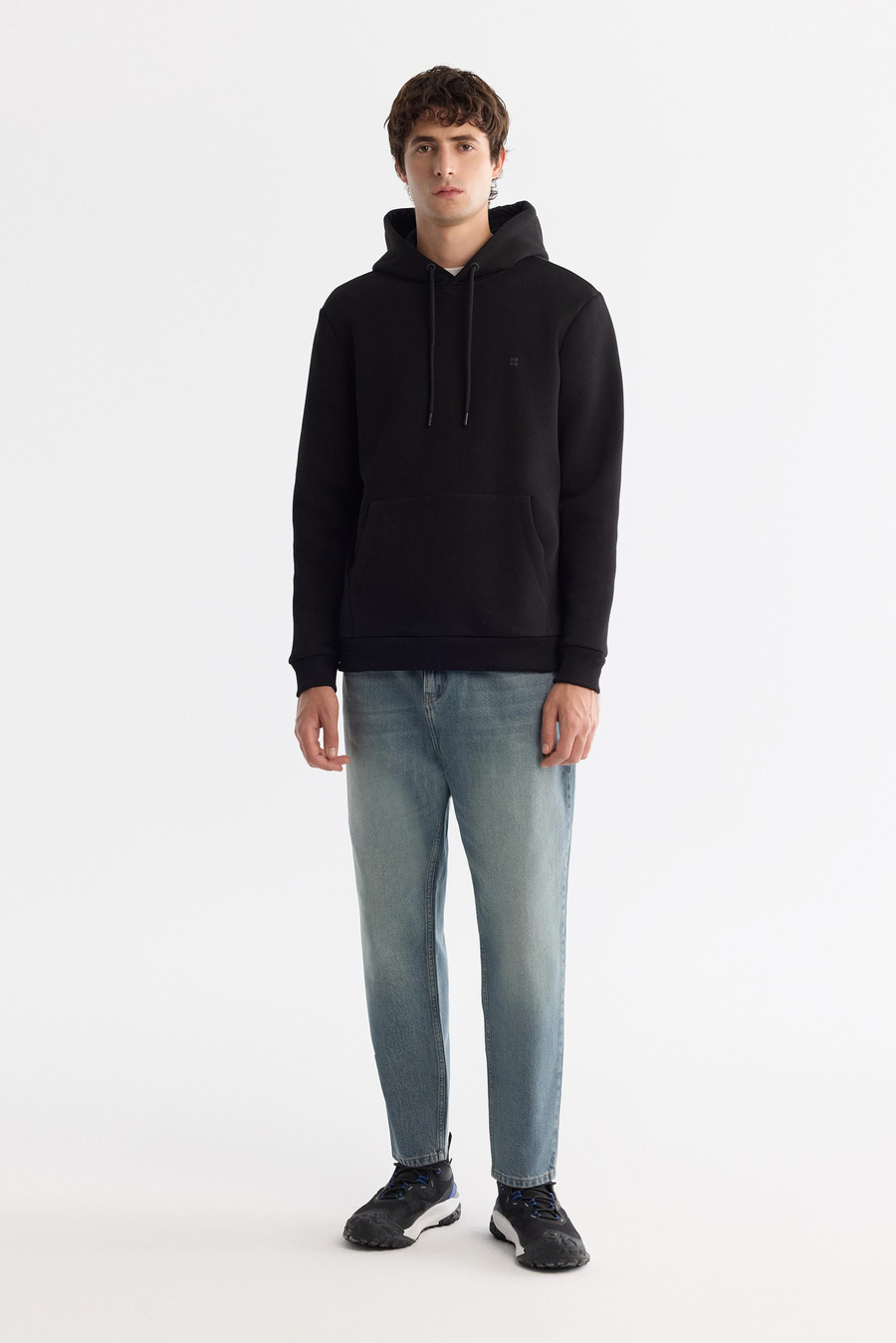 Siyah Kapüşonlu 3 iplik şardonlu sweatshirt