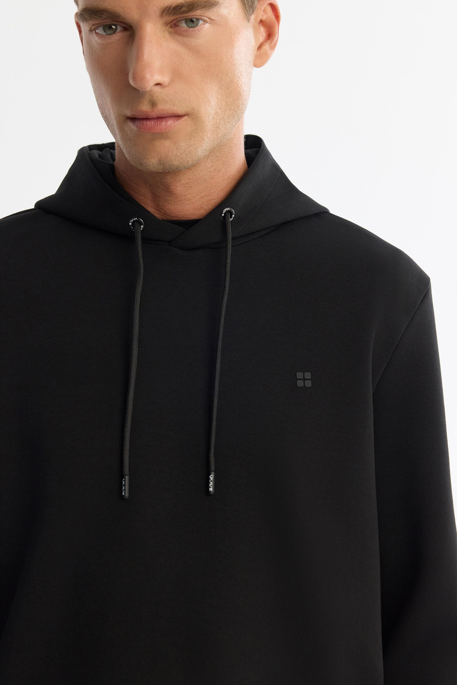 Siyah Kapüşonlu Esnek Yumuşak Doku İnterlok Kumaş Sweatshirt