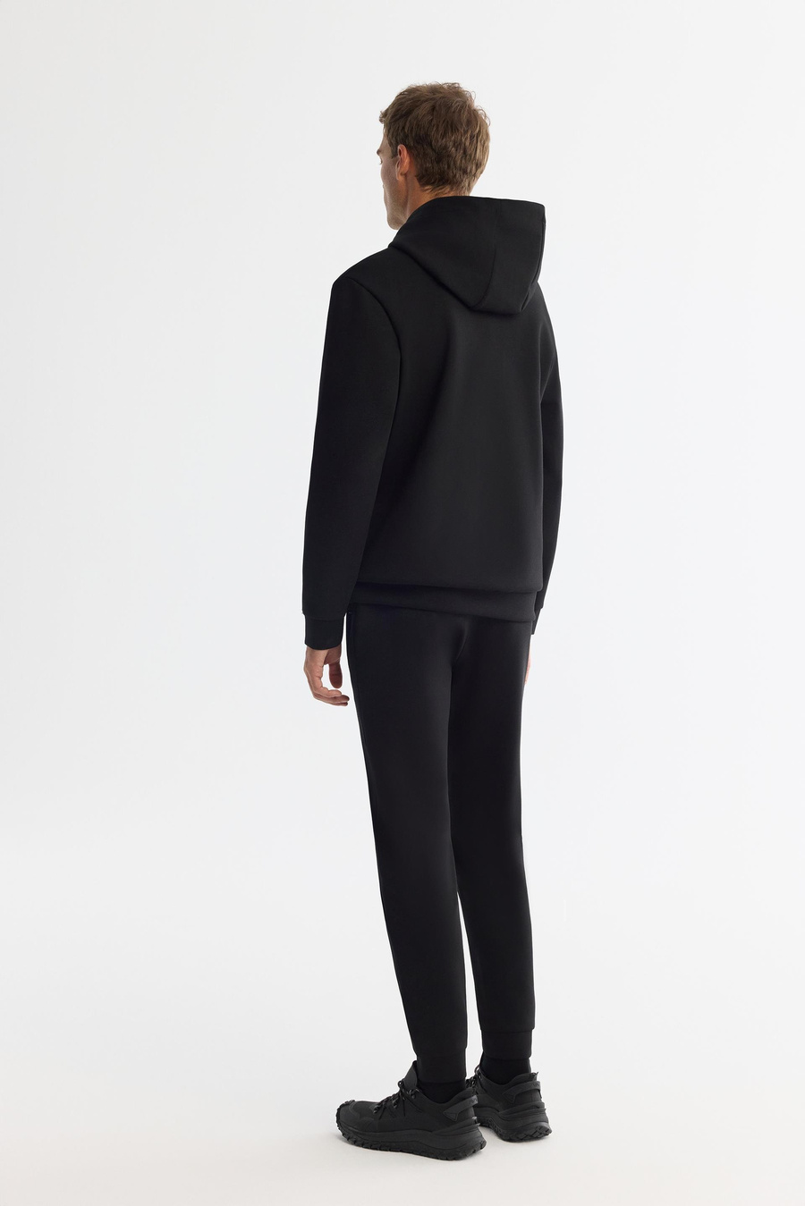 Siyah Kapüşonlu Esnek Yumuşak Doku İnterlok Kumaş Sweatshirt