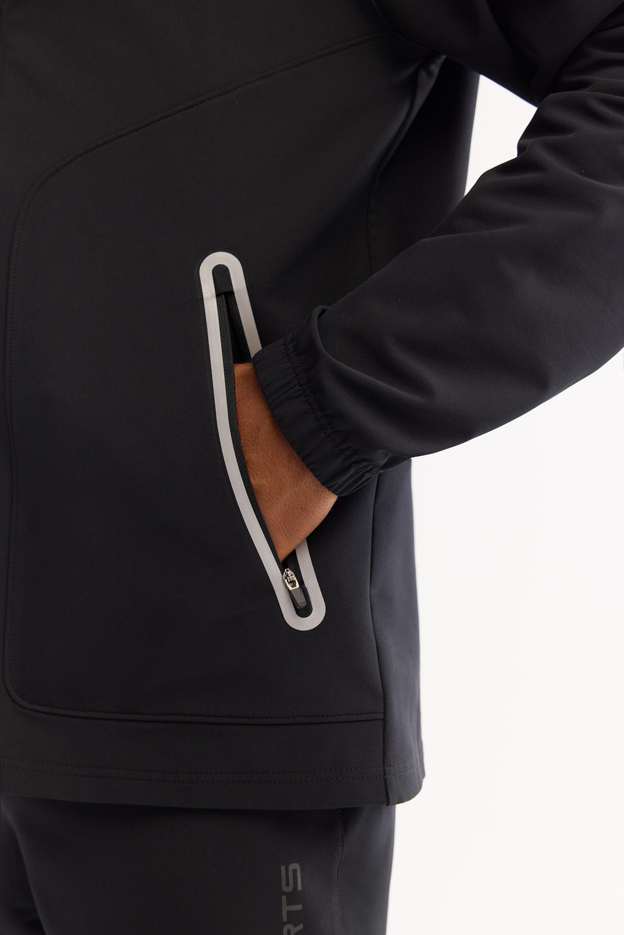 Siyah Kapüşonlu Fermuarlı Fleksi ve Reflektör Baskı  Hırka