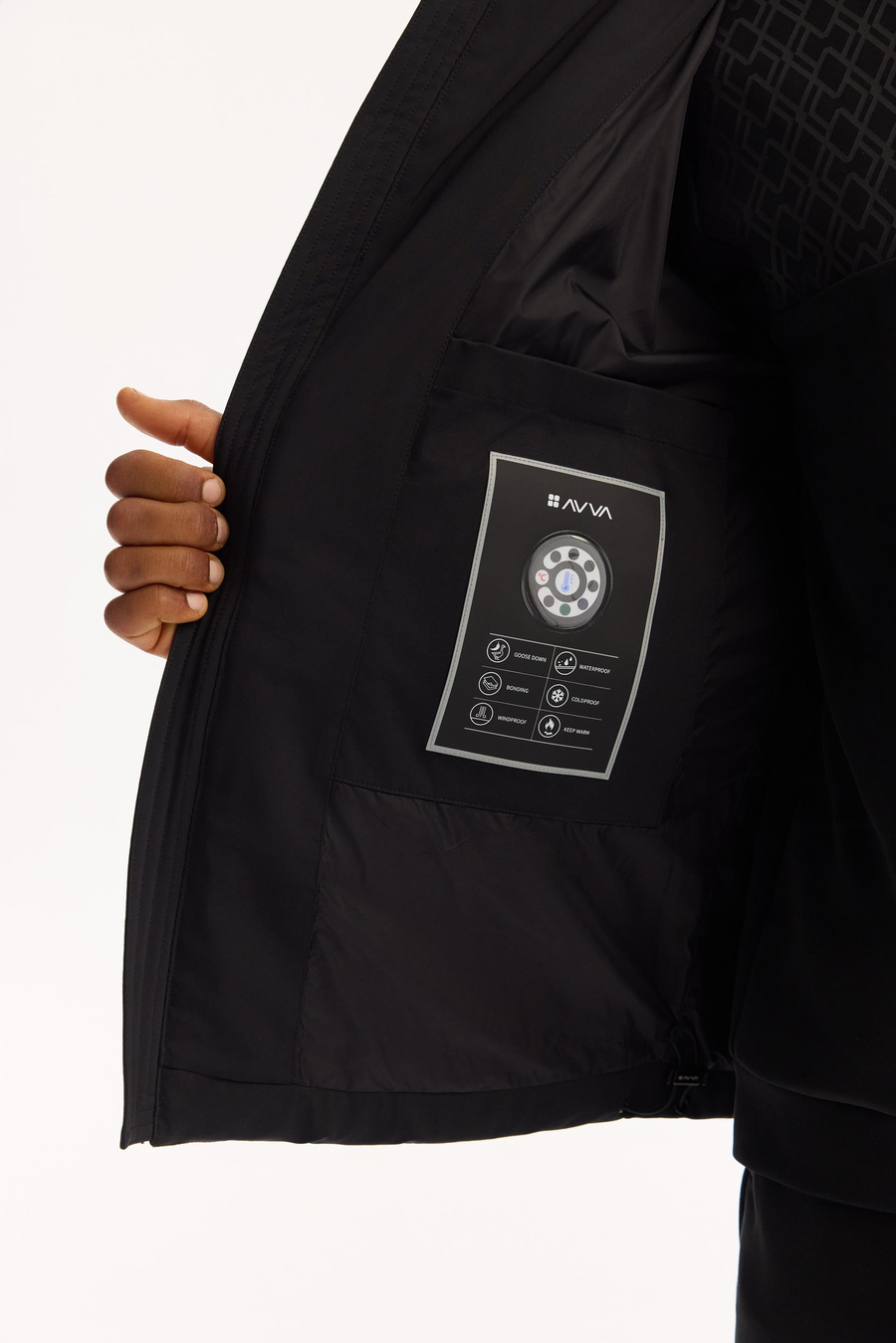 Siyah Kapüşonlu Kaz Tüyü Karışımlı Yapıştırma Mont