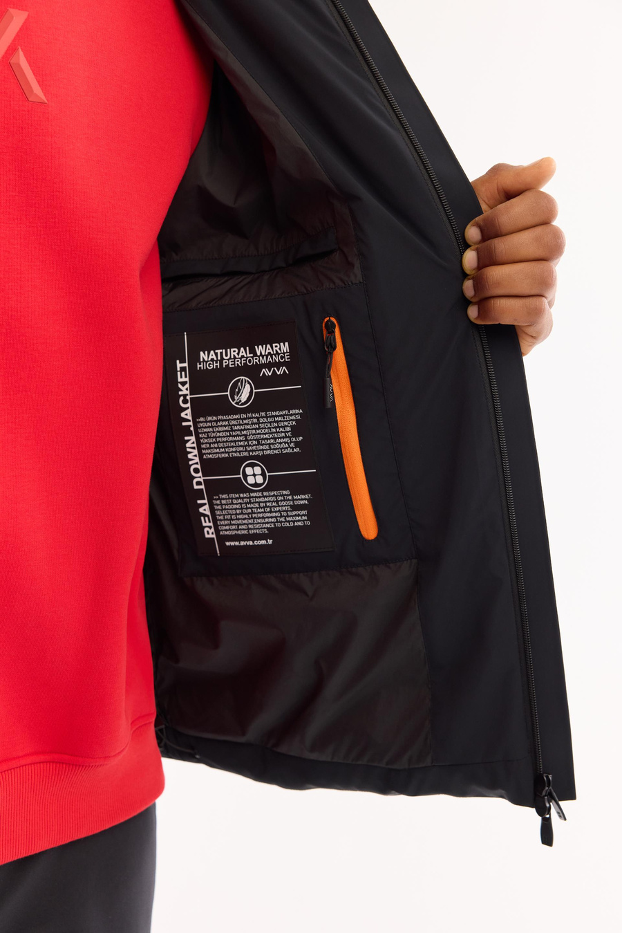 Siyah Kapüşonlu Kaz Tüyü Mont