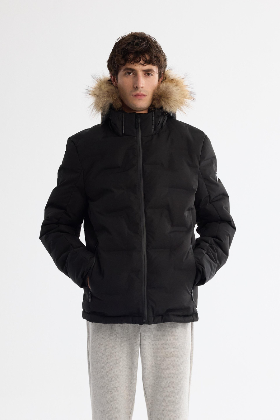 Black Hooded Goose Down Puffer Jacket