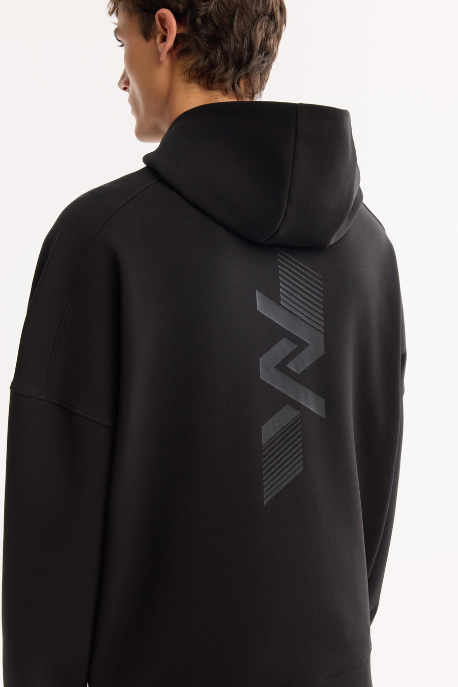 Siyah Kapüşonlu Yaka Kanguru Cep Su Bazlı   Baskılı İnterlok Ovesıze  Sweatshırt