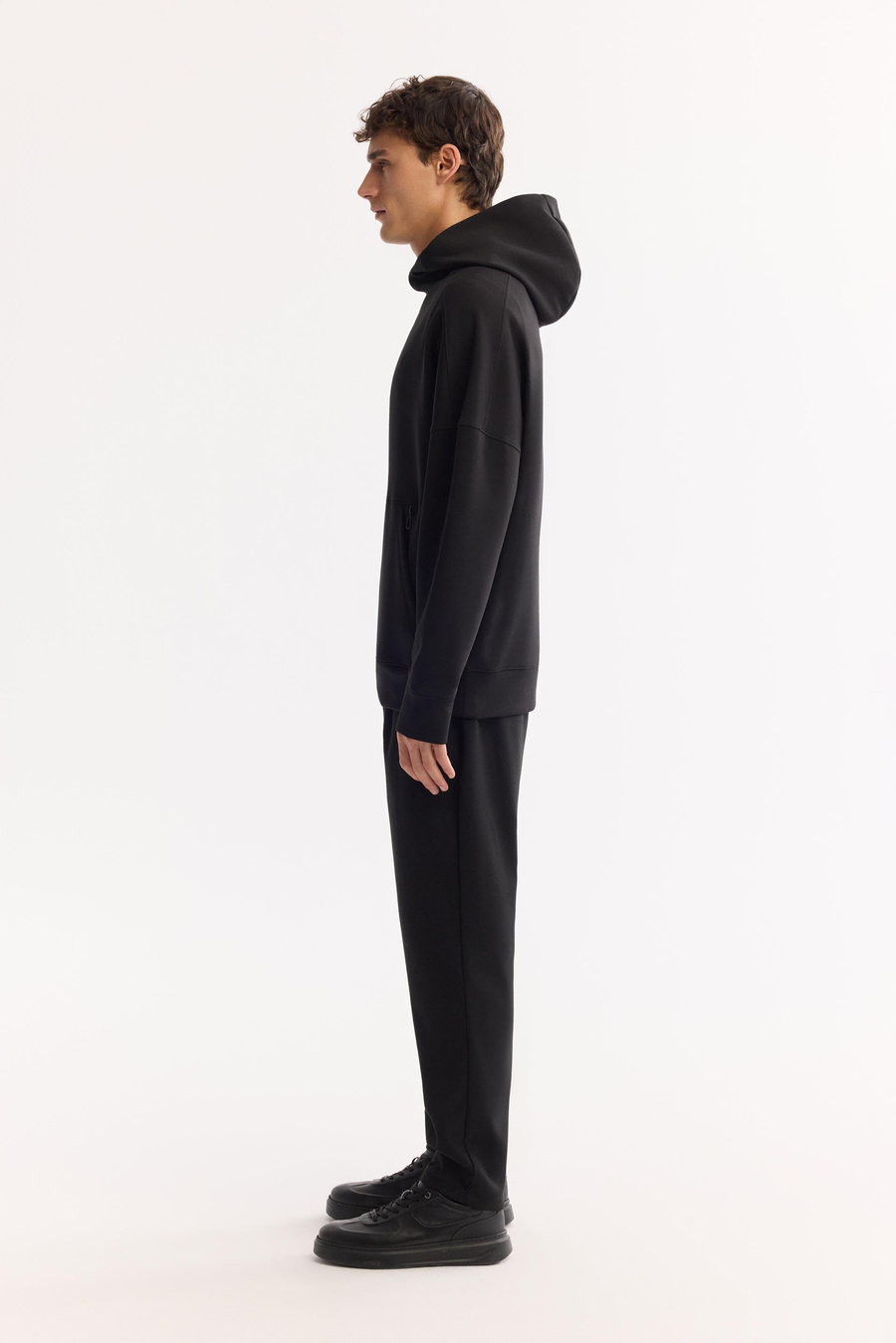 Siyah Kapüşonlu Yaka Kanguru Cep Su Bazlı   Baskılı İnterlok Ovesıze  Sweatshırt