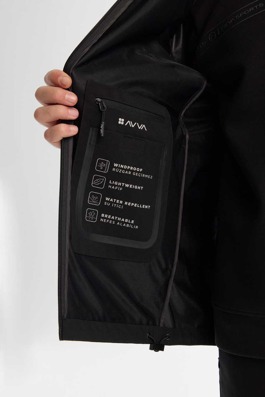 Siyah Kapüşonlu Yaka Rüzgar Geçirmez İnce Mont