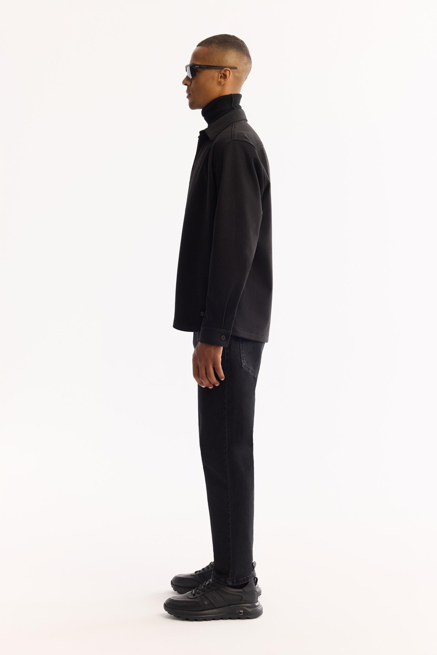 Siyah Kaşe Görünümlü Comfort Fit Uzun Kollu Gömlek Ceket