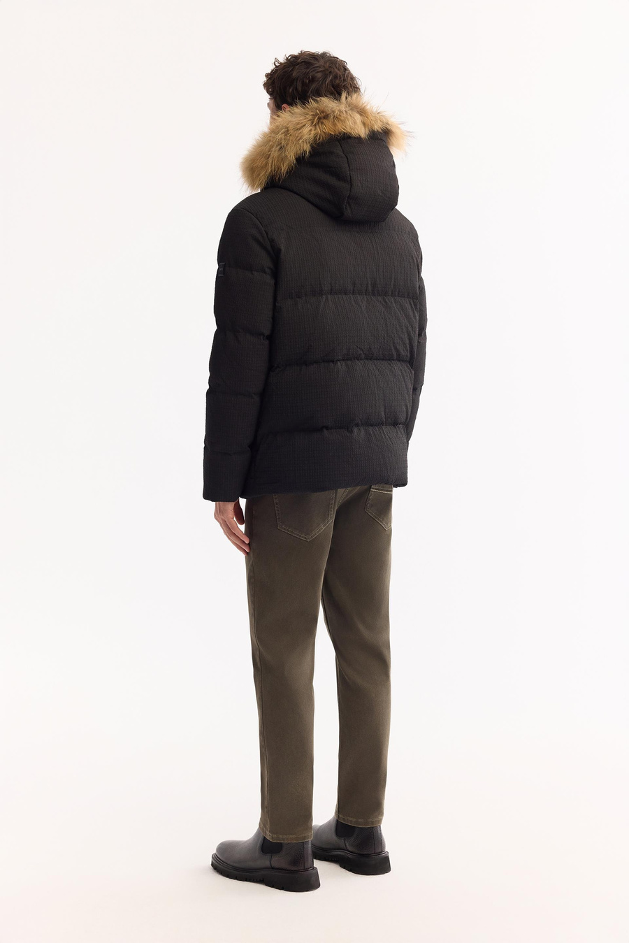 Siyah Kaz Tüyü Yakası 100% Rakun Kürklü Kapüşonlu Mont