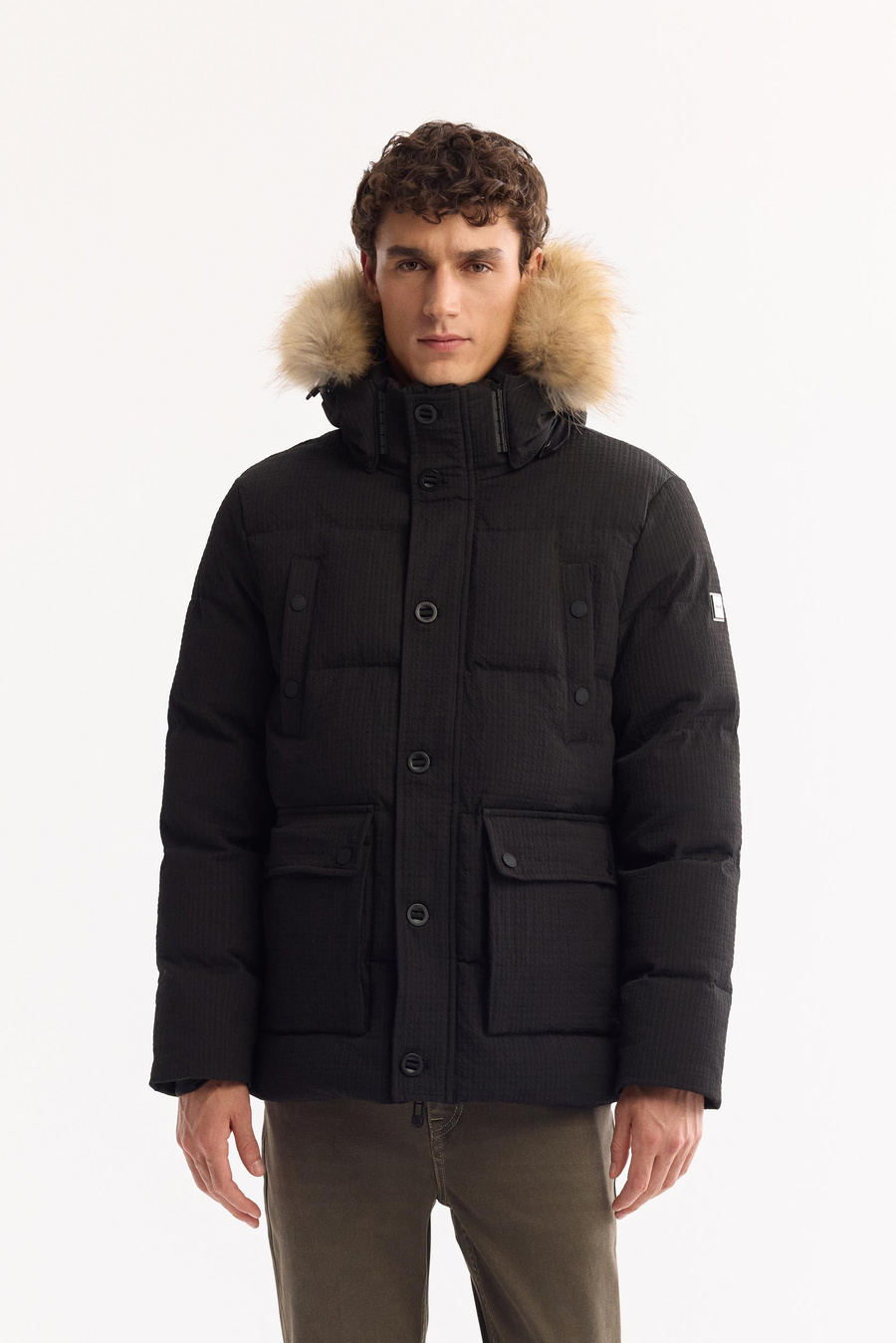 Siyah Kaz Tüyü Yakası 100% Rakun Kürklü Kapüşonlu Mont