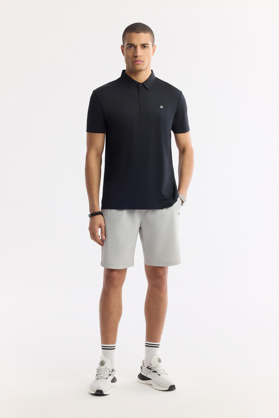 Siyah Kırılmaz Polo Yaka Magnet Düğme Teknik Kumaş T-Shirt