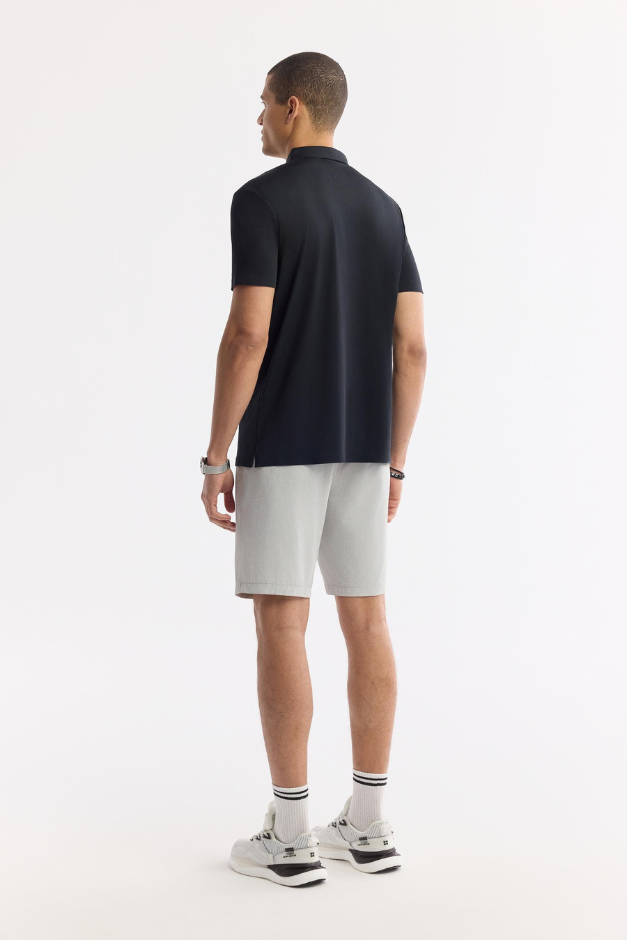 Siyah Kırılmaz Polo Yaka Magnet Düğme Teknik Kumaş T-Shirt