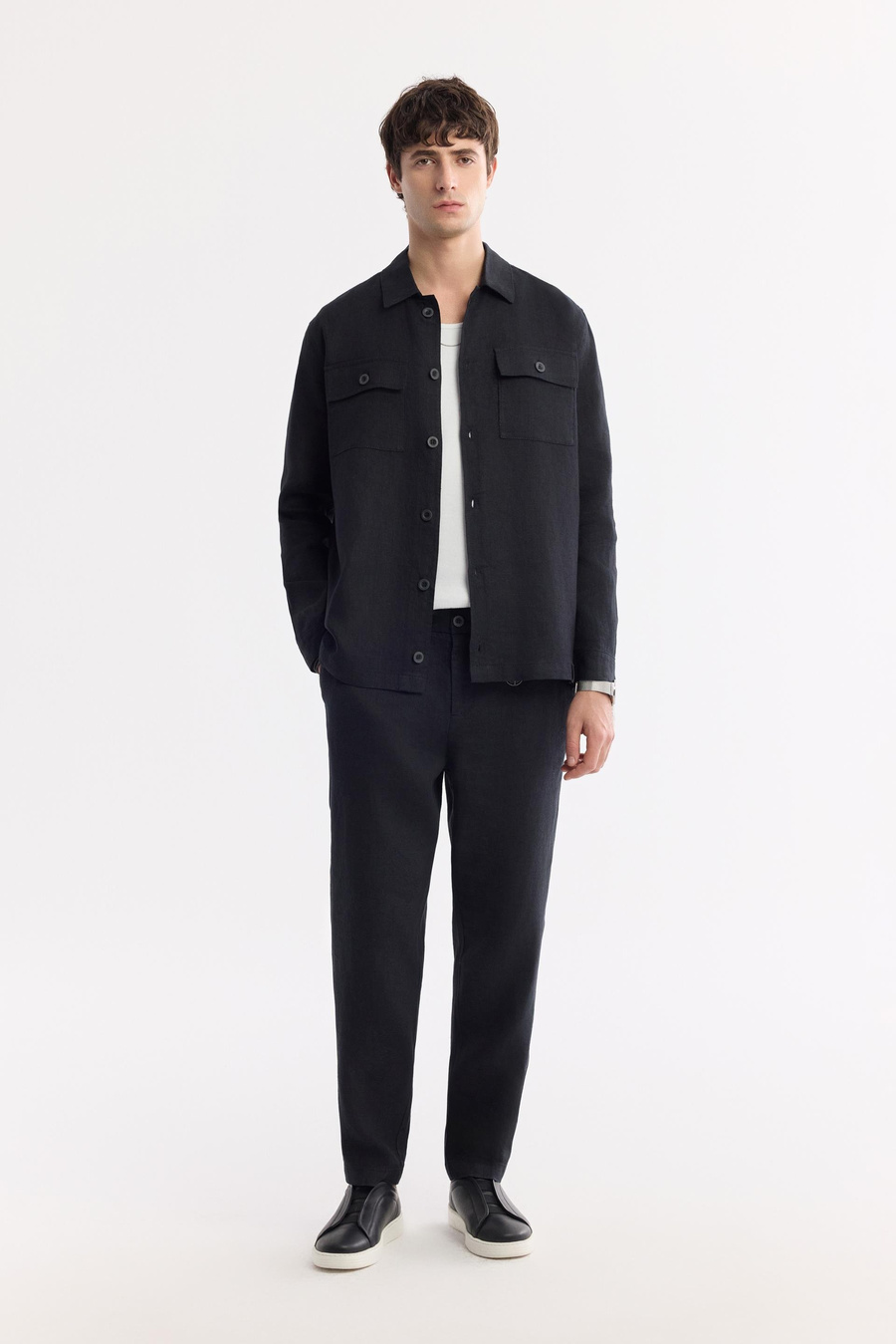 Siyah Klasik Yaka %100 Keten Comfort Fit Gömlek Ceket