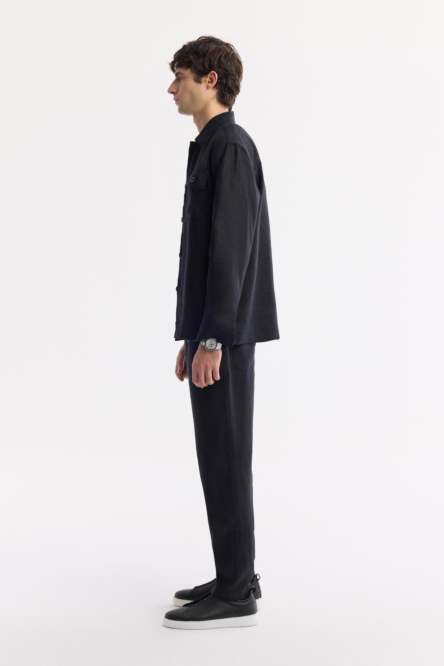 Siyah Klasik Yaka %100 Keten Comfort Fit Gömlek Ceket